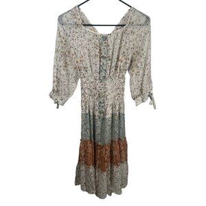 Anthropologie Fig and Flower Dress Women Medium Ivory Floral Off-Shoulder Boho